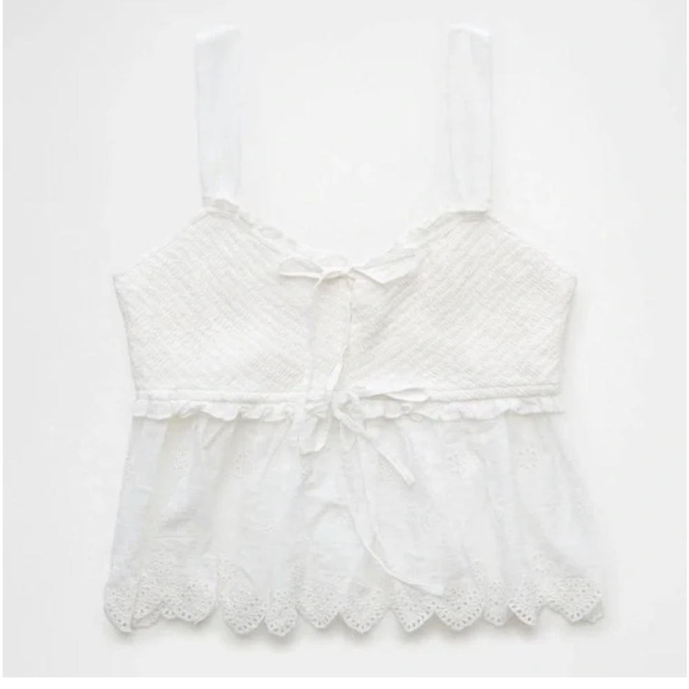 American Eagle Outfitters White Eyelet Peplum Tank - Picture 4 of 9